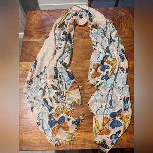 Two's Company - Butterfly Patterned Scarf Rectangle with Fringe Hems | ~70x38
